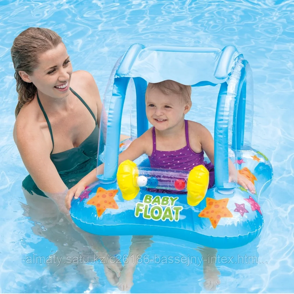 НАДУВНЫЕ ВОДНЫЕ ХОДУНКИ 81Х66СМ "BABY FLOAT" С ТЕНТОМ, ДО 15 КГ, ОТ 1 ДО 2 ЛЕТ